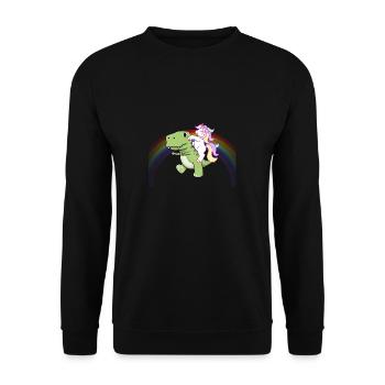 Niedliches Einhorn-Reitbaby T Rex Regenbogen - Unisex Pullover - Schwarz - Vorne - Alina (178cm) & Michal (187cm)