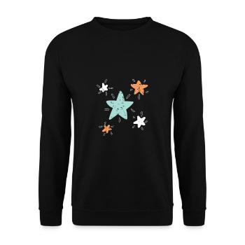 Fünf bunte große und kleine Sterne Geschenkidee - Unisex Pullover - Schwarz - Vorne - Alina (178cm) & Michal (187cm)