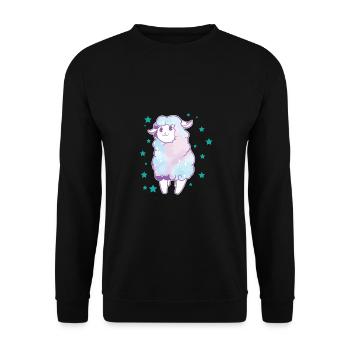 Regenbogen Alpaka Lama mit Sternen Geschenkidee - Unisex Pullover - Schwarz - Vorne - Alina (178cm) & Michal (187cm)
