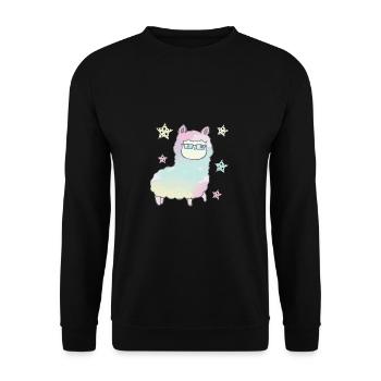 Regenbogen Alpaka Lama mit Brille Geschenkidee - Unisex Pullover - Schwarz - Vorne - Alina (178cm) & Michal (187cm)