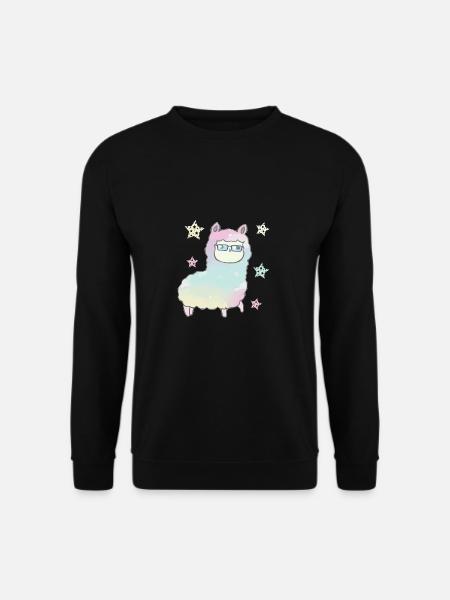 Regenbogen Alpaka Lama mit Brille Geschenkidee - Unisex Pullover - Schwarz
