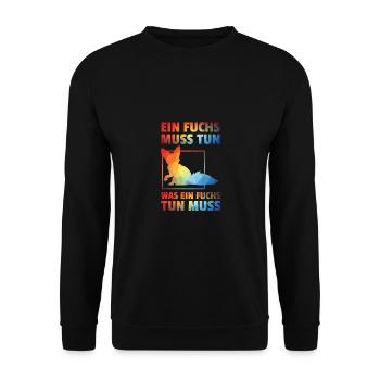 EIN FUCHS MUSS TUN WAS EIN FUCHS TUN MUSS - Unisex Pullover - Schwarz - Vorne - Alina (178cm) & Michal (187cm)