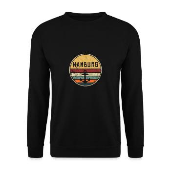 Hamburg vintage retro anchor north harbor Elbe - Unisex Sweatshirt - black - Front - Alina (178cm) & Michal (187cm)