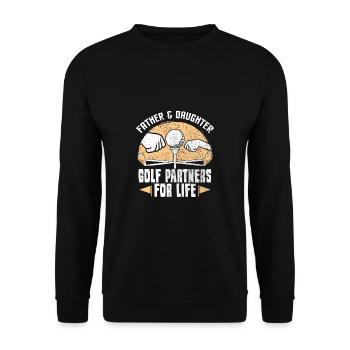 Golfen Golfer Golf Vater Tochter Geschenk - Unisex Pullover - Schwarz - Vorne - Alina (178cm) & Michal (187cm)