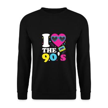 I love the 90's - Retro 90er Jahre Kostüm - Unisex Pullover - Schwarz - Vorne - Alina (178cm) & Michal (187cm)