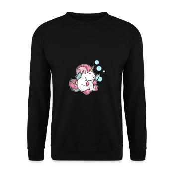 Einhorn Seifenblasen Pusten Glitzer Kind Geschenk - Unisex Pullover - Schwarz - Vorne - Alina (178cm) & Michal (187cm)