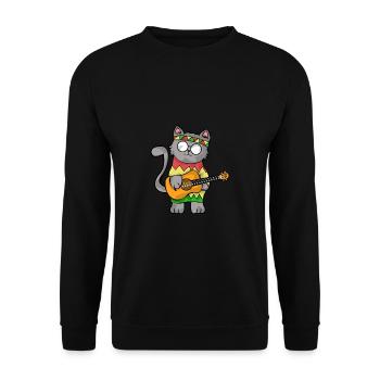 Katze Gitarre Banjo Reggae Musik Rasta Geschenk - Unisex Pullover - Schwarz - Vorne - Alina (178cm) & Michal (187cm)