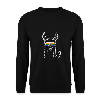 Gay Pride Lama mit Regenbogen Sonnenbrille - Unisex Pullover - Schwarz - Vorne - Alina (178cm) & Michal (187cm)
