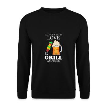 Grillen Barbeque Liebe Bier - Geschenk - Unisex Pullover - Schwarz - Vorne - Alina (178cm) & Michal (187cm)