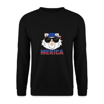 4. Juli Unabhängigkeitstag USA Merica Katze - Unisex Pullover - Schwarz - Vorne - Alina (178cm) & Michal (187cm)