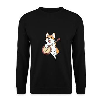 Corgi Hund Musikinstrument Musik Banjo Geschenk - Unisex Pullover - Schwarz - Vorne - Alina (178cm) & Michal (187cm)