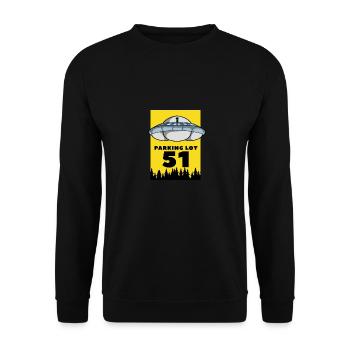 Alien UFO Parkplatz Erde Absturz Geschenkidee Spaß - Unisex Pullover - Schwarz - Vorne - Alina (178cm) & Michal (187cm)