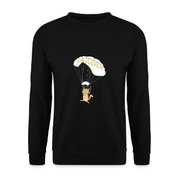 Parachutist T-Shirt Present for Skydiver Cat - Unisex Pullover - Schwarz - Vorne - Alina (178cm) & Michal (187cm)
