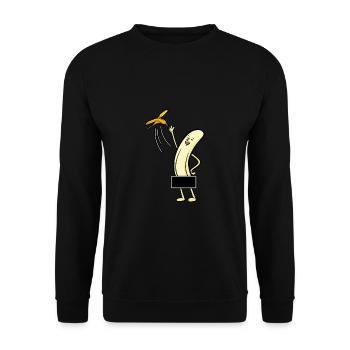Banane Bananenschale Nackt Comic Lustig Geschenk - Unisex Pullover - Schwarz - Vorne - Alina (178cm) & Michal (187cm)