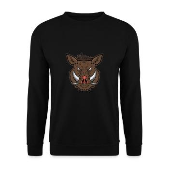 Warzenschwein Gesicht Grafik Comic Cool Geschenk - Unisex Pullover - Schwarz - Vorne - Alina (178cm) & Michal (187cm)