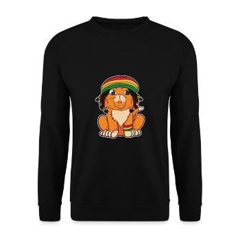 Reggae Rasta Rastafari Jamaica Katze Cat Geschenk - Unisex Pullover - Schwarz - Vorne - Alina (178cm) & Michal (187cm)