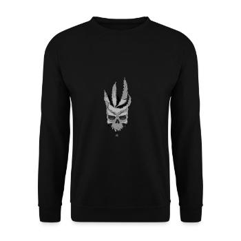 Hanfblatt Cannabis Skull Design Geschenkidee - Unisex Pullover - Schwarz - Vorne - Alina (178cm) & Michal (187cm)