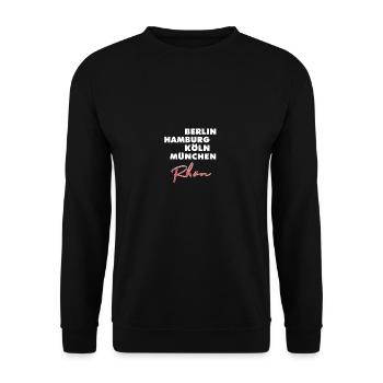 Berlin Hamburg Köln München Stadtnamen Rhön - Unisex Pullover - Schwarz - Vorne - Alina (178cm) & Michal (187cm)