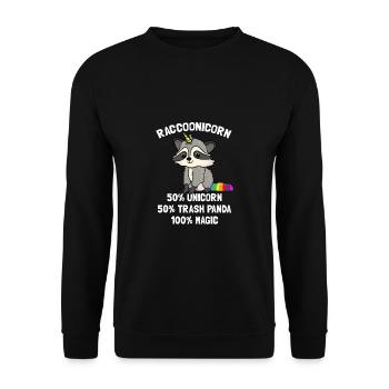 Waschbär Waschbären Einhorn Einhörner Geschenk - Unisex Pullover - Schwarz - Vorne - Alina (178cm) & Michal (187cm)
