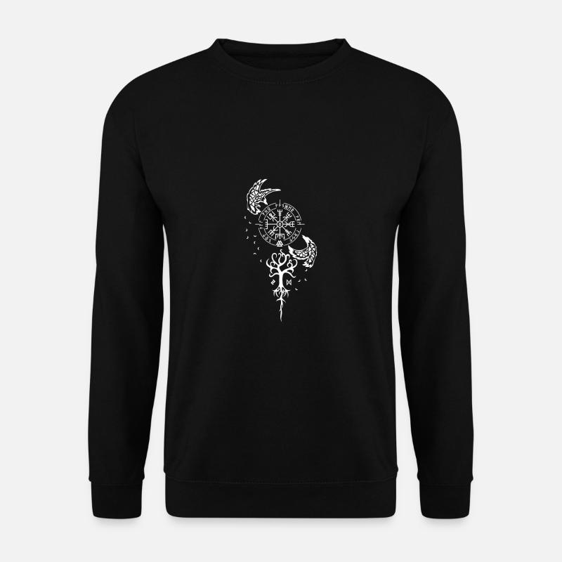 Nordische Symbolik - Runen, Vevisir, Raben - Unisex Pullover - Schwarz