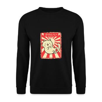 Kawaii Anime Manga Katze Katzen Retro Geschenk - Unisex Pullover - Schwarz - Vorne - Alina (178cm) & Michal (187cm)