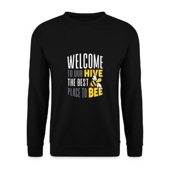 Welcome to our Hive Bee Geschenk - Unisex Pullover - Schwarz - Vorne - Alina (178cm) & Michal (187cm)