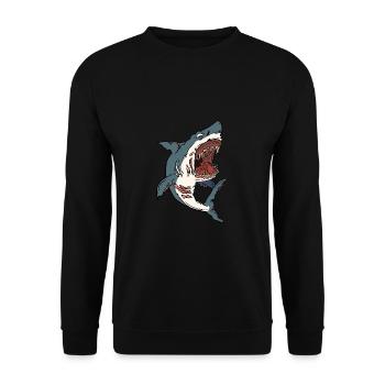 Halloween Grusel Hai Haifisch Zombie Geschenk - Unisex Pullover - Schwarz - Vorne - Alina (178cm) & Michal (187cm)