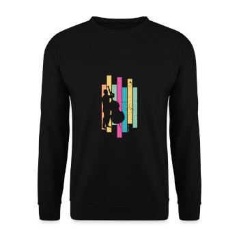 Kontrabass Retro 80er Kontrabassist Jazz Geschenk - Unisex Pullover - Schwarz - Vorne - Alina (178cm) & Michal (187cm)