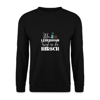 Lederhose Bier Party Feiern Hirsch - Unisex Pullover - Schwarz - Vorne - Alina (178cm) & Michal (187cm)