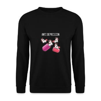 Unicorn Anti Depression - Unisex Sweatshirt - black - Front - Alina (178cm) & Michal (187cm)