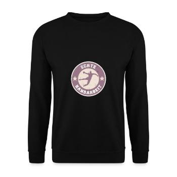 Handball Lustig Symbol Abzeichen Vintage Geschenk - Unisex Pullover - Schwarz - Vorne - Alina (178cm) & Michal (187cm)