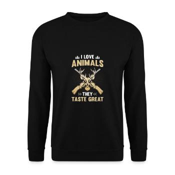 Lustiges Jagd Geschenk - Unisex Pullover - Schwarz - Vorne - Alina (178cm) & Michal (187cm)