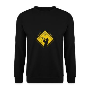 Keep Calm Posaune Posaunist Bläser Lustig Geschenk - Unisex Pullover - Schwarz - Vorne - Alina (178cm) & Michal (187cm)