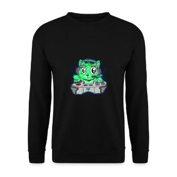 Cat gaming controller gamer comic - Unisex Sweatshirt - black - Front - Alina (178cm) & Michal (187cm)