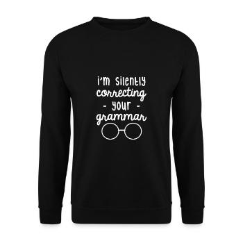 I'm silently correcting your grammar - Unisex Sweatshirt - black - Front - Alina (178cm) & Michal (187cm)