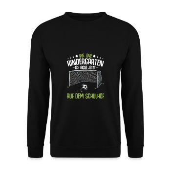 Bye Kindergarten Einschulung Schulanfang Fussball - Unisex Pullover - Schwarz - Vorne - Alina (178cm) & Michal (187cm)