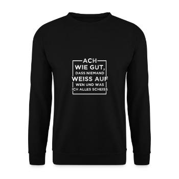 WIE GUT DASS NIEMAND WEISS ALLES SCHEISS - Unisex Pullover - Schwarz - Vorne - Alina (178cm) & Michal (187cm)