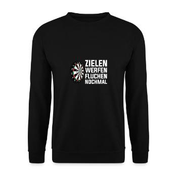 Lustiges Dart Spieler Dartscheibe Spruch Design - Unisex Pullover - Schwarz - Vorne - Alina (178cm) & Michal (187cm)