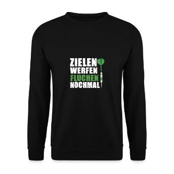 Zielen Werfen Fluchen Nochmal Darts Team Design - Unisex Pullover - Schwarz - Vorne - Alina (178cm) & Michal (187cm)