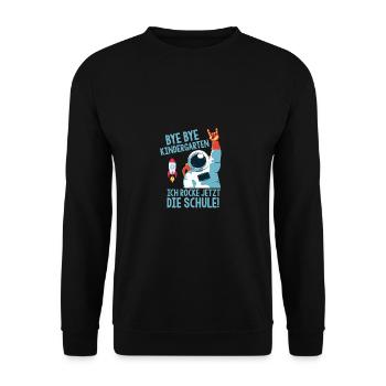 Bye Kindergarten Rocke die Schule Astronaut - Unisex Pullover - Schwarz - Vorne - Alina (178cm) & Michal (187cm)