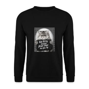 Böse Katze Polizeifoto Kätzchen Knast Gefängnis - Unisex Pullover - Schwarz - Vorne - Alina (178cm) & Michal (187cm)