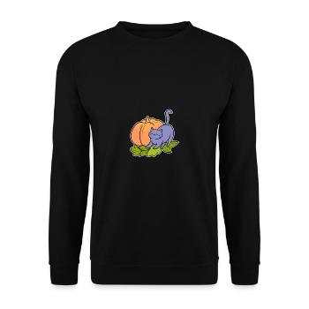 Katzen-Kürbis Halloween Katzen-Inhaber Geschenk - Unisex Pullover - Schwarz - Vorne - Alina (178cm) & Michal (187cm)