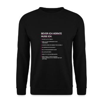 JGA Braut Hochzeit Checkliste - Unisex Pullover - Schwarz - Vorne - Alina (178cm) & Michal (187cm)