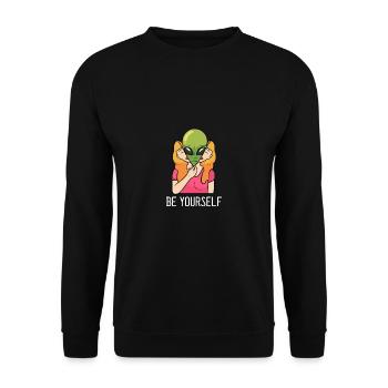 Be Yourself Alien Fan Gift - Unisex Pullover - Schwarz - Vorne - Alina (178cm) & Michal (187cm)