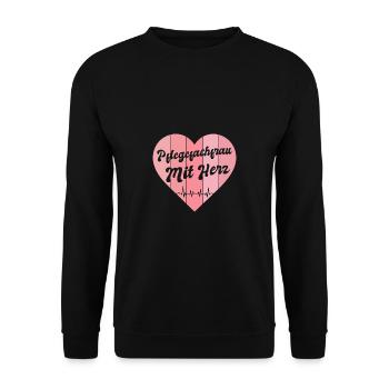 Altenpflege Krankenpflege Pflegekraft Mit Herz - Unisex Pullover - Schwarz - Vorne - Alina (178cm) & Michal (187cm)