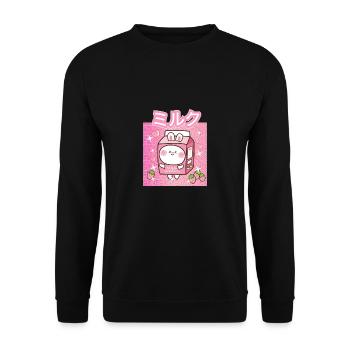 Funny Retro 90s Japan Strawberry Milk Strawberry - Unisex Sweatshirt - black - Front - Alina (178cm) & Michal (187cm)