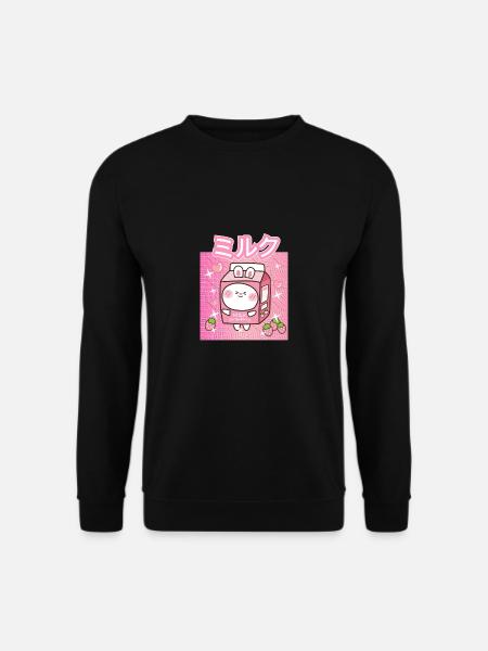 Funny Retro 90s Japan Erdbeer Milch Strawberry - Unisex Pullover - Schwarz