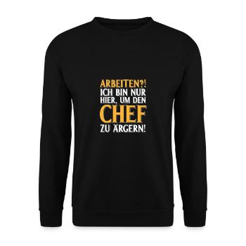 Lustiger Spruch Arbeit Büro Baustelle Chef ärgern - Unisex Pullover - Schwarz - Vorne - Alina (178cm) & Michal (187cm)