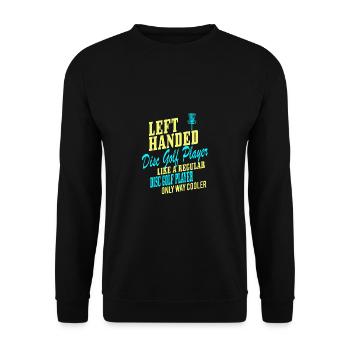Discgolf Lustig Retro Linkshänder - Unisex Pullover - Schwarz - Vorne - Alina (178cm) & Michal (187cm)