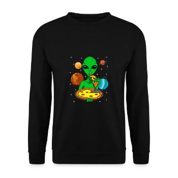 Alien Alien UFO Eating Pizza - Unisex Sweatshirt - black - Front - Alina (178cm) & Michal (187cm)